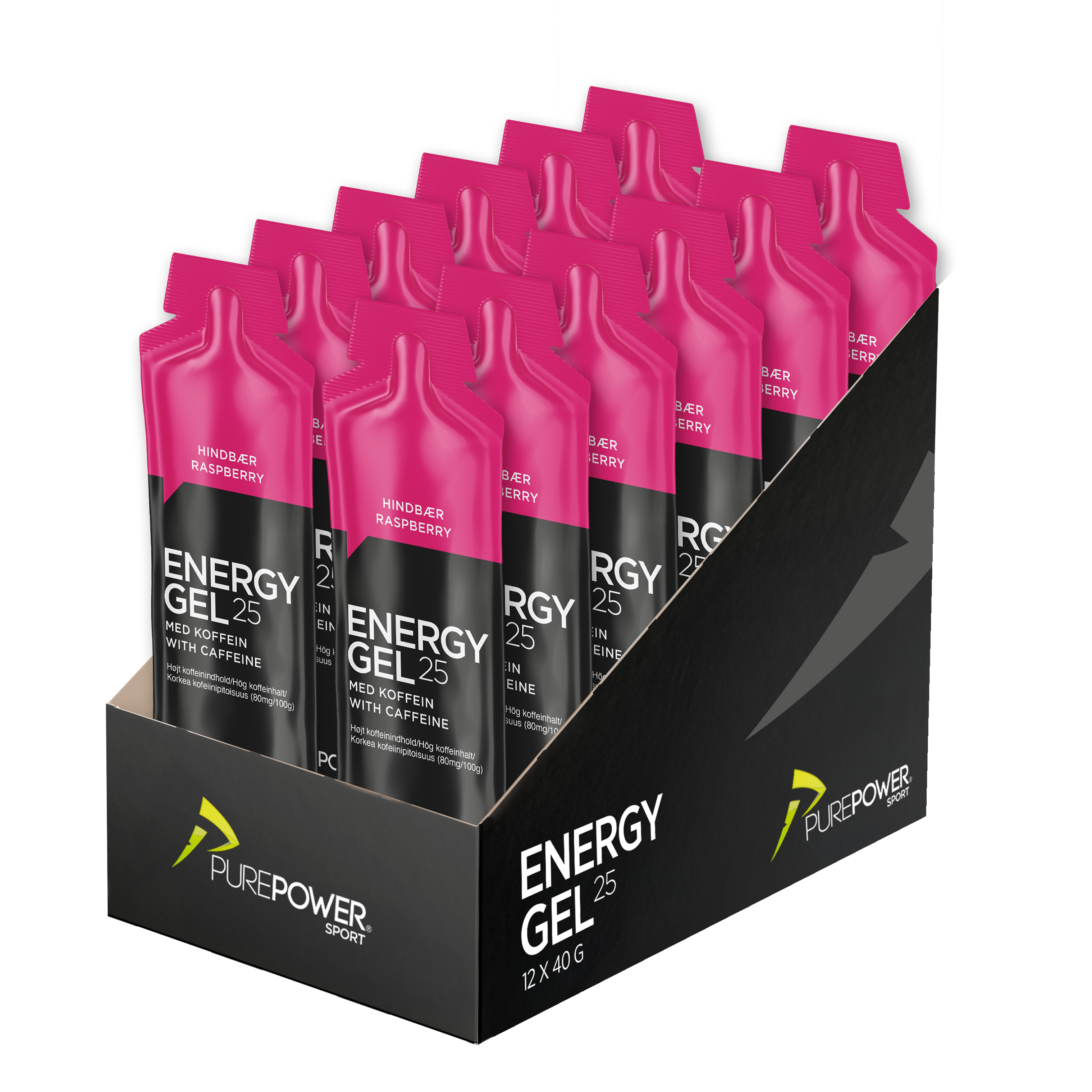 Energy Gel Koffein Hindbær 12 40