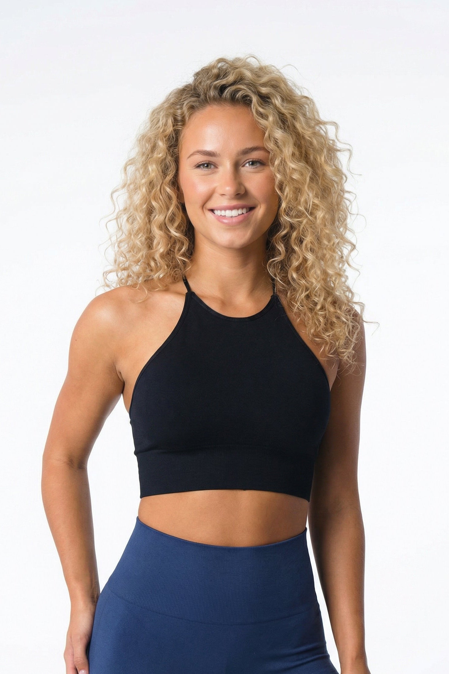 Eclipse Crossback Top High Neck Seamless Black Small Black