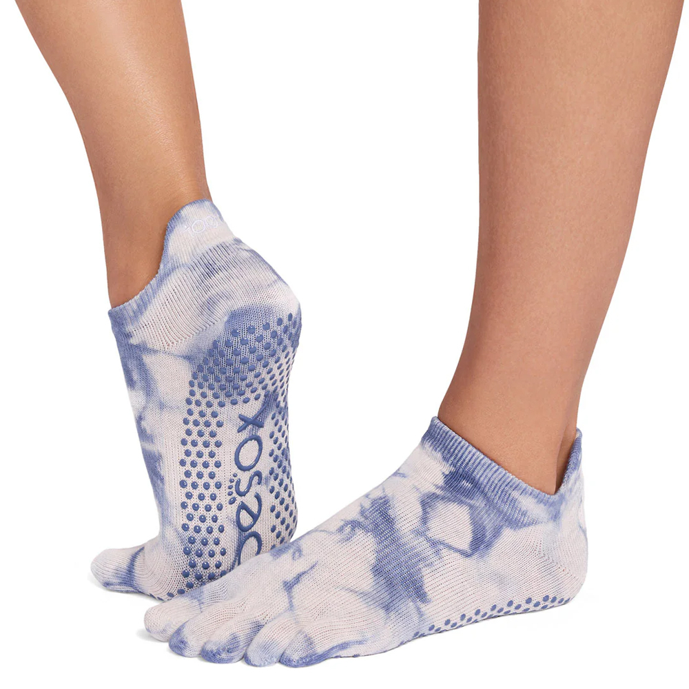 Toesox Fulltoe Lowrise Grip  Soft Blue Tie Dye